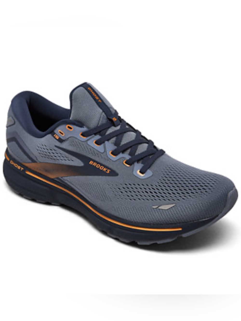 Brooks Men's Ghost 15 Running Shoes Sneakers Slate Blue Orange Lock Laces - 10